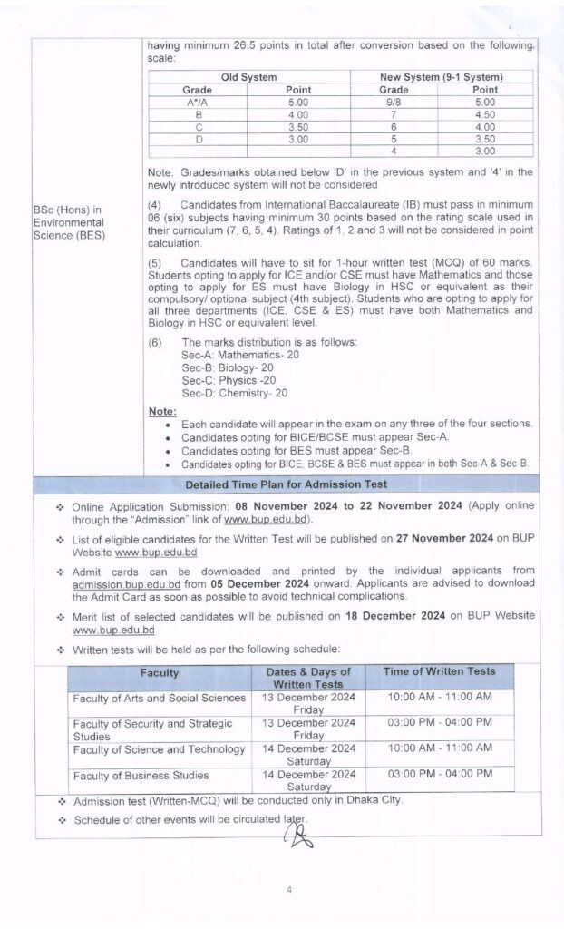 BUP Admission Circular 