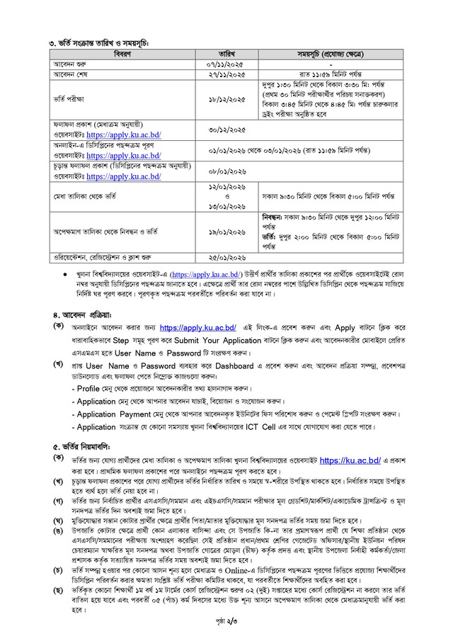 KU Admission Circular 2025-26